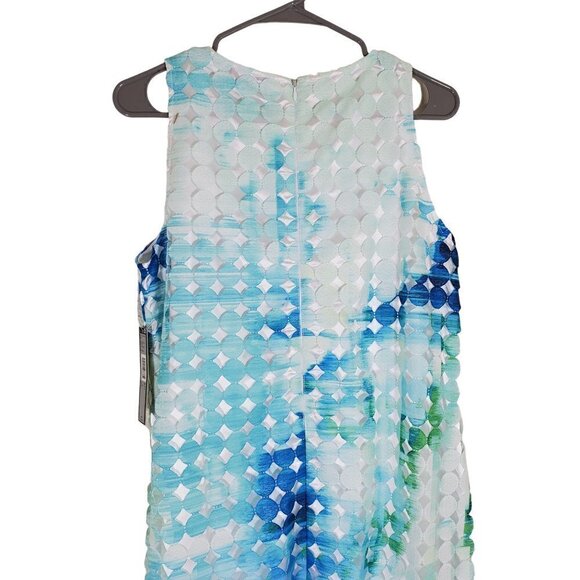 Tahari‎ Royal Aqua Sleeveless Mosaic Shift Dress Womens Petites 10P Textured NWT - Picture 9 of 10